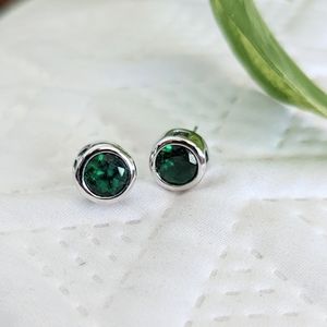 Emerald Green Simulated Gemstone Round Stud Earrings